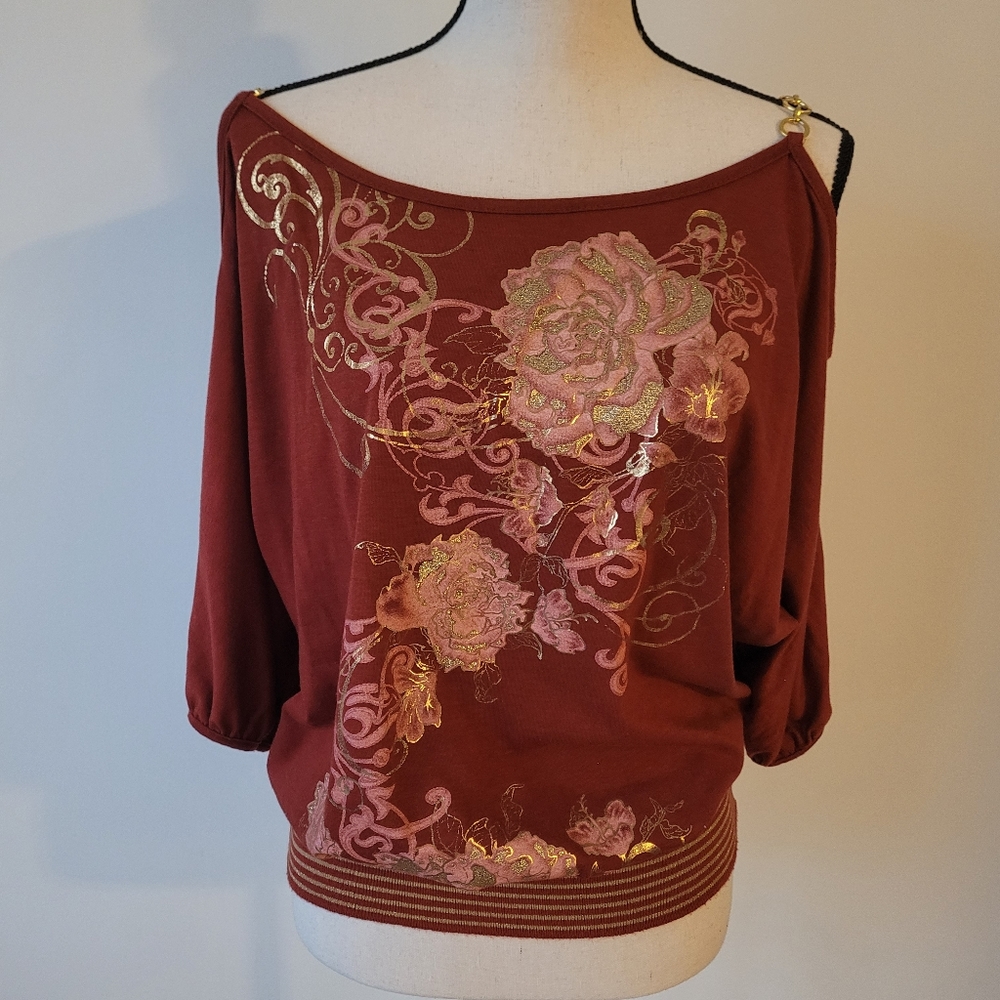 Off Shoulder Chain Link Rust Top - image 1